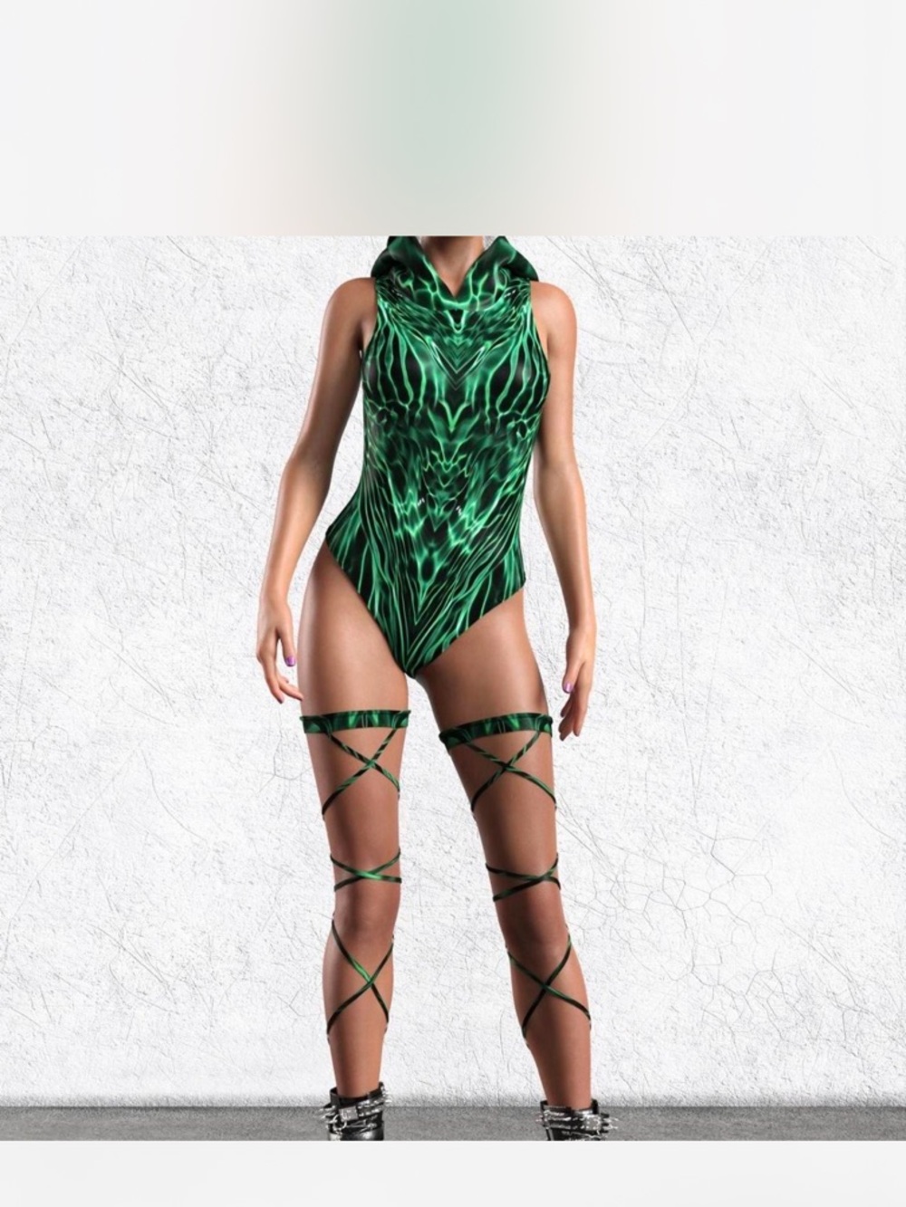 Candy Catz Electra Paradox Green Hooded Bodysuit with Leg Wraps
